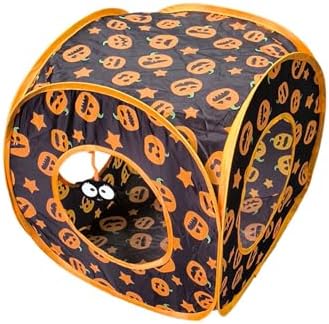 Halloween Cat Tunnel Cube with Pumpkin Print Design - Fun Collapsible Cat Play Tent for Cats & Kittens, Interactive Peek-a-Boo Hole, Durable Halloween Pet Toy