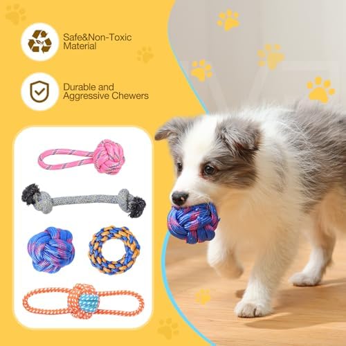 Dog Rope Toys for Small-Medium Dogs. 18 Pack for Teeth Cleaning, Chewing, Training Balls and Squeaky Toys. Best for Entertainment, Interaction,Tug of War Indoor and Outdoor.