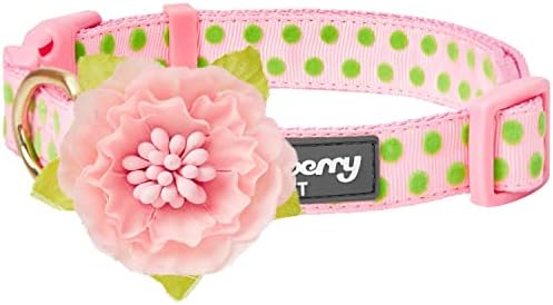 Blueberry Pet Adjustable Flocking Dog Collar with Silk Flower, Polka Dot in Baby Pink, Large - Dog Collars for Small Dogs, Girl Dog Collars, Pink Dog Collar, Neck 18-26"