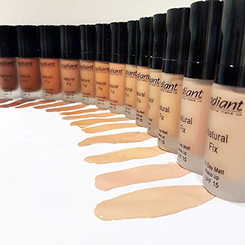 Radiant Professional Natural Fix All Day Matte Cream Foundation Makeup – Long Wear, Full Coverage Matte Foundation w SPF 15 – Oil Free Lightweight Formula for All Skin Types, 1.01oz (04 Peachy Beige)
