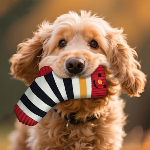 Andiker Squeaky Dog Toys, Cute Sock Shape Dog Chew Toys with Squeaker Crinkle Paper Hidden Food Hole Interactive Dog Toys for Small and Medium Dogs Chewing Teeth Grinding Playing (Red)