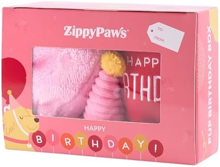 ZippyPaws Birthday Box Dog Squeaky Toys to Keep Them Busy - 3-Pack, Pink