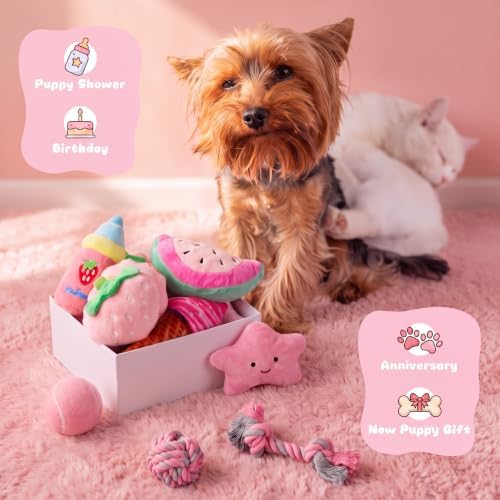 50 Pcs Plush Interactive Dog Toys 8 x 9 cm, Ocean Themed Set, Small Puppy Toys for Indoor Interactive Fetch, Multicolor (Pink)