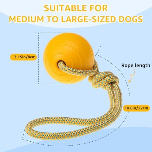 SCENEREAL Floating Dog Pool Toys - Ball on Rope Fetch and Tug-of-War Toy for Medium Large Dogs Outdoor Training, EVA Rubber Water Pet Interactive Toys for Summer Beach, Yellow