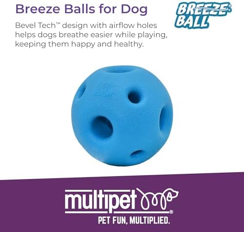 Multipet Breeze Balls for Dog - Bevel Tech Interactive Dog Toy w/Holes for Breathing - Flotable Ball for Dogs - Pet Toy for Chewing & Playing (1 Count, 3”, Random Color Surprise)