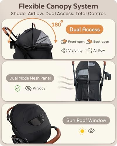 Pet Stroller with Detachable Carrier for Small & Medium Dogs & Cats, Smooth Comfort Ride with Shock-Absorbing Suspension, Foldable Dog Stroller, Compact Storage (Midnight Black)