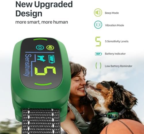 FAFAFROG Dog Bark Collar, Rechargeable Smart Collar, Anti Barking Training Collar with 5 Adjustable Sensitivity Beep Vibration, Bark Collar for Large Medium Small Dogs (Green)