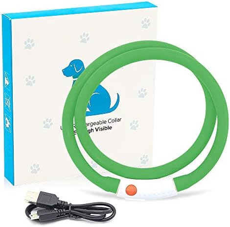 BSEEN Light Up Dog Collars - Silicone LED Dog Collar, Cuttable Lighted Puppy Collar, Glowing Dog Walking Lights for Small Medium Large Collars (Green)