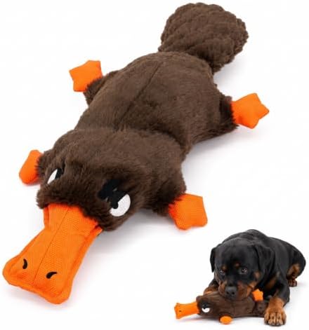 Platypus Squeaky Dog Plush Chew Toy, Interactive Tug Squeaky Toy for Chewers, Medium Large Dogs & Fetch Play, 15 Inch Stuffed Play Toy with Thick Oxford Cloth Beak for Gentle Gum Care