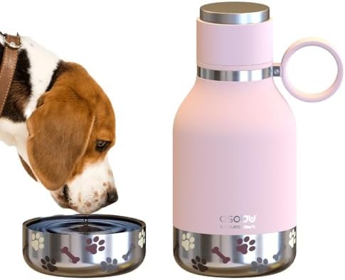 asobu Buddy Bottle, a Stainless Steel Insulated Water Bottle with Removable Dog Water Bowl and Dog Food and Treat Storage (Pink, 37 Oz)