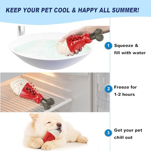 Cooling Freezable Dog Toy with Natural Coffee Wood – Dental Cleaning, Teething Relief & Treat Dispensing Chew Toy for Small Medium Large Breeds (Red)