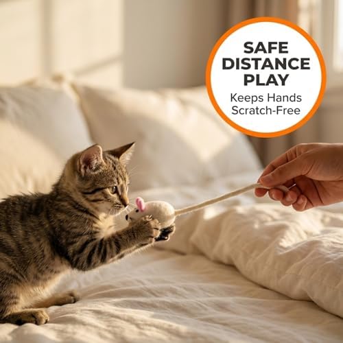 Glaciart One Mini Felt Mouse Cat Toy – Kitten & Small Cat Size, Natural Wool Catnip Toy, Soft Fuzzy Interactive Play Toy for Indoor Kittens, Safe Non-AZO Dyes, 1.4” Body with 12” Tail