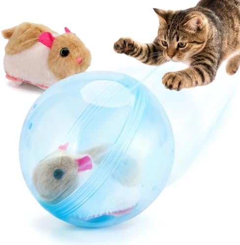 Interactive Cat Toy Ball, Rechargeable Self-Rolling Cat Toy Ball, Electric Hamster Running Rolling Ball with Auto Obstacle Avoidance, Automatic Moving Cat Toys for Indoor Cats & Dogs, Hamster blue