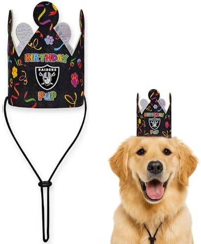 NFL Las Vegas Raiders Pet Birthday Crown, NFL Dog Birthday Party Set and Costume, Licensed Dog & Cat Birthday Party Hat, Football Team Costume Accessory, Pet Celebration Outfit