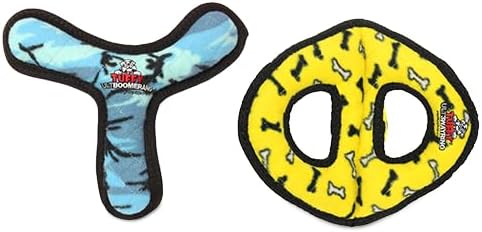 TUFFY® 2 Pack Boomerang and 3-Way Ring Ultra Durable Plush Dog Toys