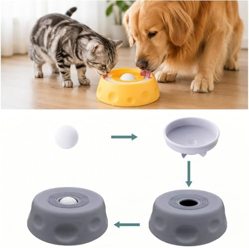 Slow Feeder Dog Bowl with Roll Ball, Slow Down pet Eating, Lick Toy, Yellow