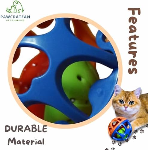Large Cat Ball Toy with Bell - Durable, Self-Entertainment, Colorful Indoor Exercise (Yellow & Purple) (Blue & Red)