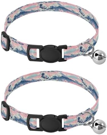Ocean Waves Kitten Collar with Bell 2 Pack Dog Collar Adjustable 10.6 to 17.1 Inches