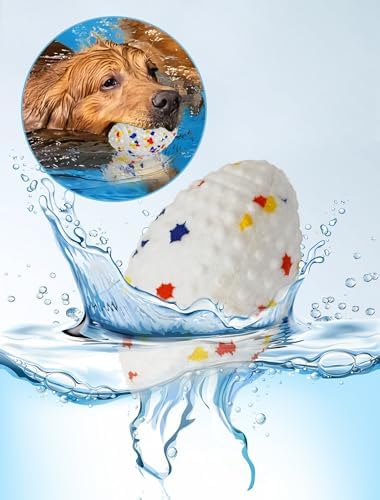 Deeow 2 Pack Water-Floating Squeaky Dog Toy Ball for Fetching Game, World Cup Soccer ETPU White Rugby Ball Pet Toys, Beach and Pool Toys for Interactive Game, Non-Toxic Puppy Toy Ball for Outdoor Fun