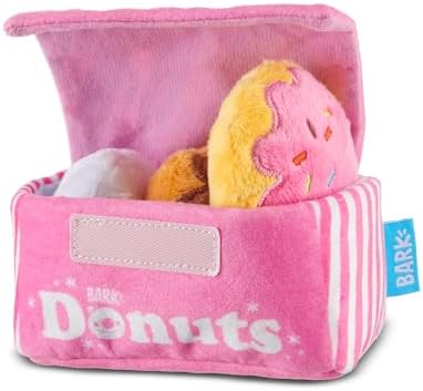 BarkBox Barker's Dozen Donuts 4-in-1 Interactive Plush Dog Toy | Squeaky Dog Toys with Crinkle Box - For Small Dogs and Puppies
