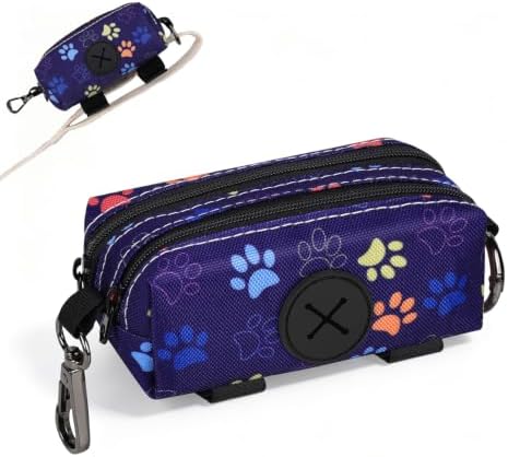 Dog Poop Bag Holder for Leashes 2 Zipper Pockets Navy 1 Pack