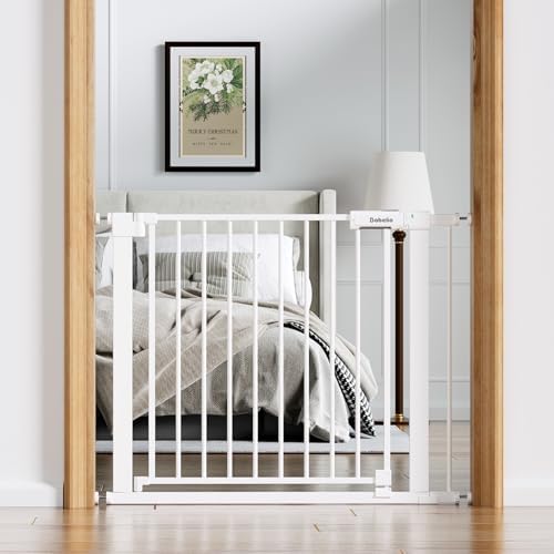 Babelio Baby Gate for Stairs No Drilling, PressGuard, 36-41 in Dog Gate | Pressure/Wall Mount, Dual Lock with Indicator, Auto Close, Heavy Duty, Easy Install for Doorways, Kitchens, Hallway, White