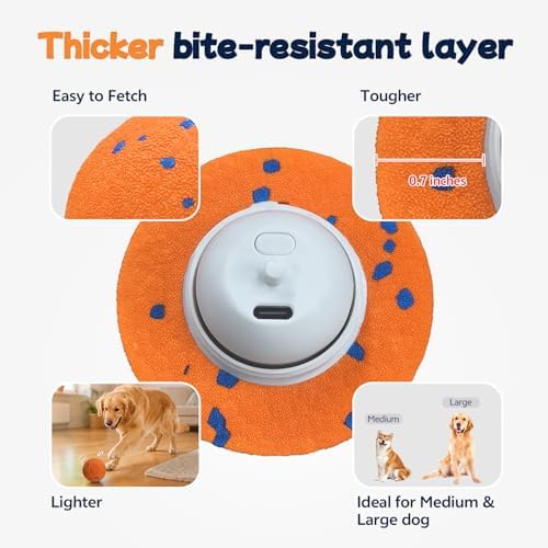 Interactive Moving Dog Toy Ball, 3 Automatic Bouncy Modes, Durable E-TPU Material for Chewing, Rechargeable and IPX7 Waterproof, Enrichment Smart Fetch Toy for Medium Large Dogs (Orange)
