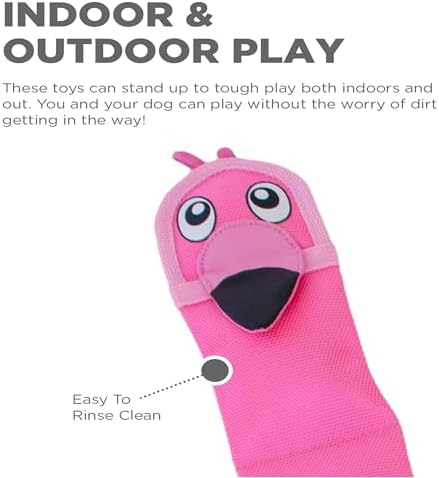 Outward Hound Fire Biterz Flamingo Plush Firehose Material Interactive Dog Toy, Large