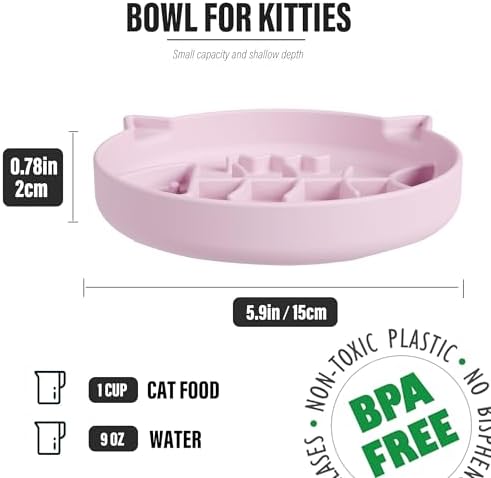 Silicone Cat Slow Feeder,Slow Feeder Cat Bowl Wet Food with Suction Cups,Kitty Interactive Toys,Effectively Reduce Overeating in Kitty (Gray+Pink, 1 Cup)