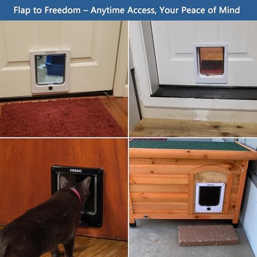 CEESC Medium Cat Door for Interior/Exterior, for Pets <15.75", Black | Rotary 4-Way Lock, Weatherproof, Fits doors 1.26-2.14", Adjustable tunnel depth, Upgraded version