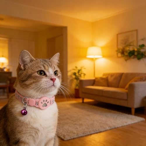 GPS Cat Collar Tracker, Smart Tag Waterproof for Find My, No Monthly Fee Advanced Tracking Solution for Small and Large Cats, Pet Device (Pink_A)