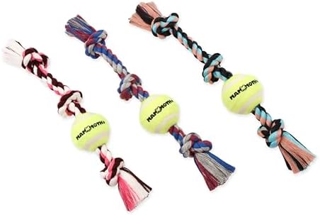 Mammoth Flossy Chews Color 3 Knot Tug w/Standard Tennis Ball – Premium Cotton-Poly Tug Toy for Dogs, Interactive Rope Dog Toy for Medium Dogs - 20” , Multi color
