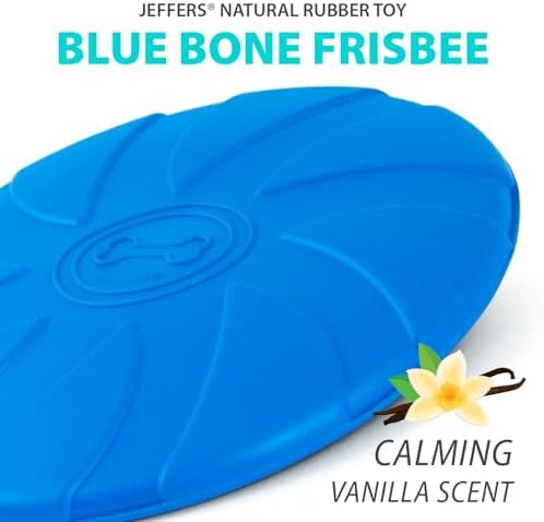 Jeffers Pet Natural Rubber Dog Chew Toy – Blue Bone Stamp Frisbee, Medium – Vanilla Scent, Durable, Non-Toxic, Dishwasher Safe, Interactive Fetch & Tug Toy - Perfect for Training Medium Chewers