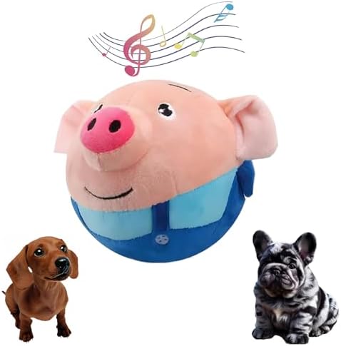 Interactive Dog Toys, Active Moving Pet Plush Toy, Squeaky Dog Ball Toy with Recording Sound, Cute Cartoon Design for Small Medium Large Dogs, Durable & Washable Interactive Plaything (Blue Pig)