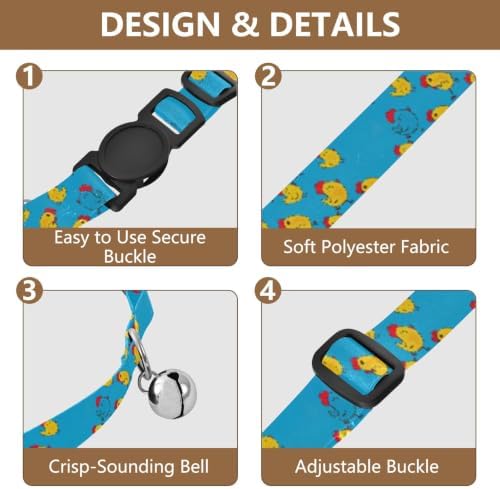 Yellow Chickens Running Kitten Collar 2 Pack Dog Collars for Small Dogs Adjustable 10.6 to 17.1 Inches