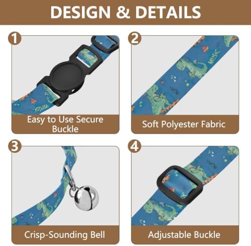 2 Pack Kitten Collars Cartoon Dinosaur Listening Music Cat Collar Breakaway with Bell, Adjustable Length 10.6" to 17.1"