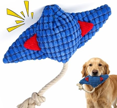 Durable Stingray Manta Ray Rope Plush Dog Toy with Squeaker – Strong Stitched Seams, High Resilience Cotton, Interactive Tug-of-War for Small to Large Breeds, Teething Puppies & Moderate Chewers