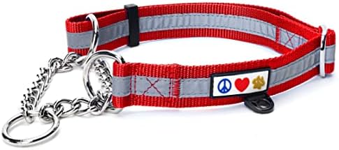 Pawtitas Martingale Dog Collar with Chain a Reflective Dog Training Collar for Large Dogs | Nylon No Pull Dog Collar for Large Dog - Red