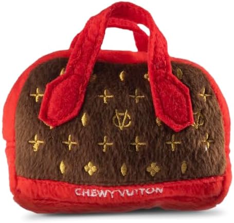Dog Diggin Designs Chewy Vuiton Posh Purse Plush Dog Toy | Luxury-Inspired Parody Designer Handbag with Squeaker, Soft Plush Fashion Dog Toy – Haute Couture Purses & Handbags