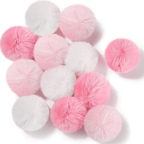 Weewooday 12 Pcs Large Fuzzy Cat Pom Pom Balls Plush Toys, Pink, White