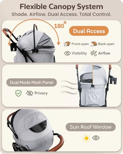 Pet Stroller with Detachable Carrier for Small & Medium Dogs & Cats, Smooth Comfort Ride with Shock-Absorbing Suspension, Foldable Dog Stroller, Compact Storage (Cloud Gray)