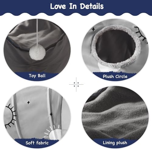 Tempcore Cat Tunnel, 3-Way Collapsible Toy for Indoor Cats, Grey Sun