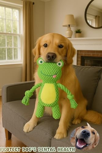 Plush Frog Dog Toy, Squeaky Interactive Tug Toy for Small Medium Dogs