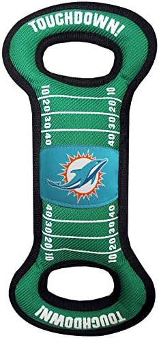 NFL Football Field DOG TOY with Squeaker. - MIAMI DOLPHINS - For Tug, Toss, and Fetch. - Tough & Durable PET TOY