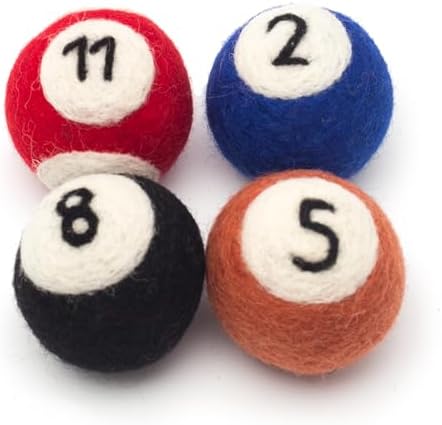 Glaciart One Wool Pool Ball Cat Toy – 4 Pcs with Catnip - Soft Fuzzy Enrichment 100% Natural Felt Cat Toy - Interactive Play Set - Safe for Pets, Non-AZO Colored Dyes – 1.5”