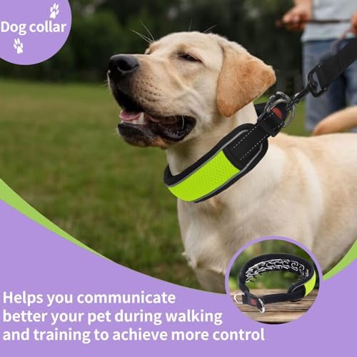 Martingale No Pull Dog Collar for Large Medium Dogs Training Walking, Heavy Duty Nylon Reflective Adjustable Anti Pull Slip Collar with Buckle M Green