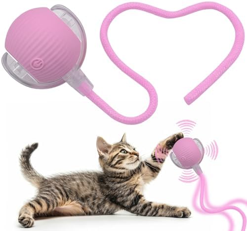 Interactive Cat Dog Toy Ball with LED Light, Automatic Rolling(Pink)