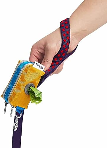 Blueberry Style Dog Waste Bag Dispenser, Mustard Yellow, Color-Block Trash Bag Dispenser with 2 Auto Locking Zipper, Dog Poop Bag Holder Leash Attachment, Includes 1 Roll of Free Poop Bags