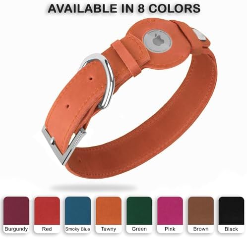 Leather Dog Collar with Airtag Holder - Apple Air Tag Dog Collars - Soft Tracking GPS Pet Collar for Small Medium Large Dogs Breed Puppy (Tawny, S, 9"-12" Neck Fit)