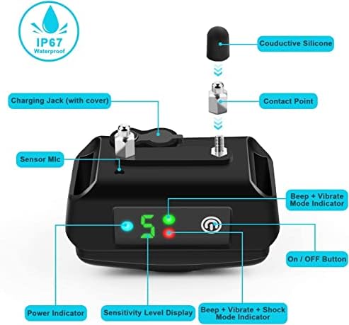 Dog Bark Collar-5 Adjustable Sensitivity and Intensity Levels-Dual Anti-Barking Modes-Rechargeable/Rainproof/Reflective -No Barking Control Dog Shock Collar for Small Medium Large Dog